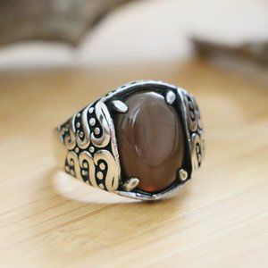 Brown Agate STONE,925 Sterling Silver SIZE 8.5